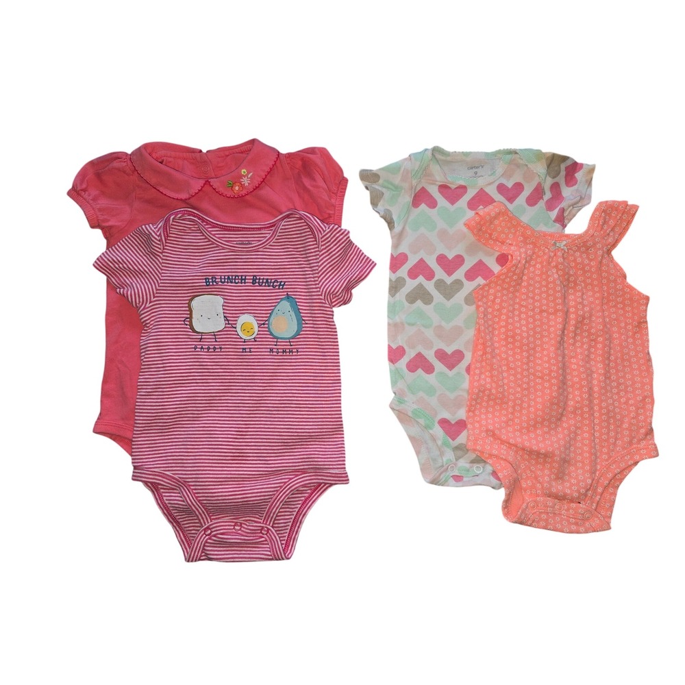 Carters OshKosh Baby Girl Bodysuit Bundle Pink Hearts Floral Brunch 9-24 Months